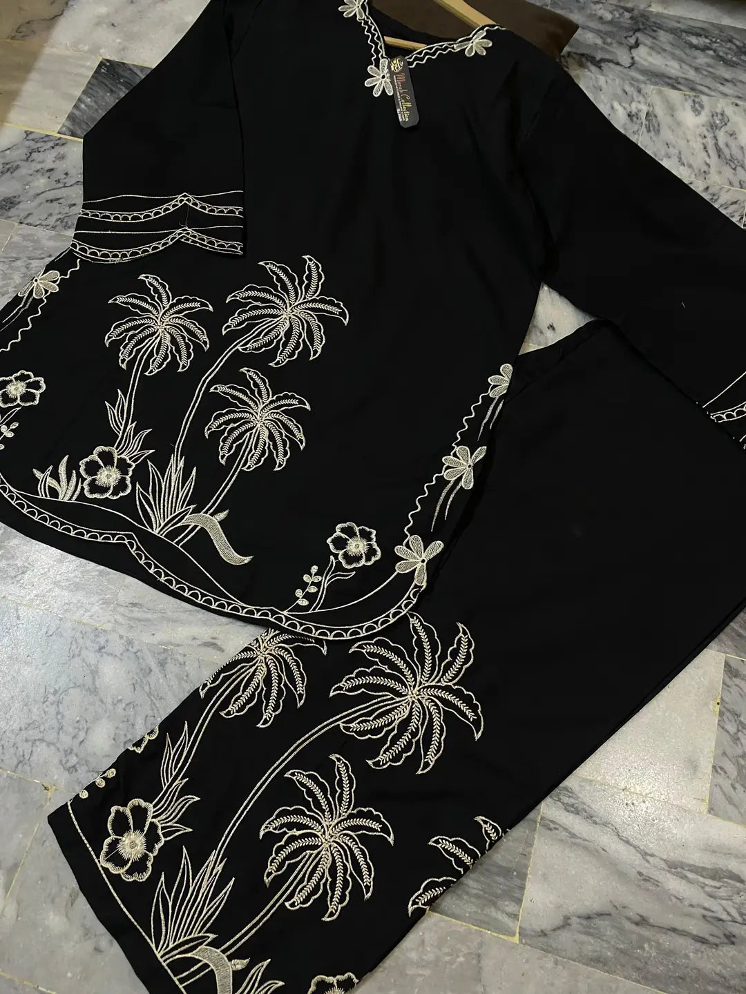 2 Pcs Women's Stitched Cotton Embroidered Shirt And Trouser by velora