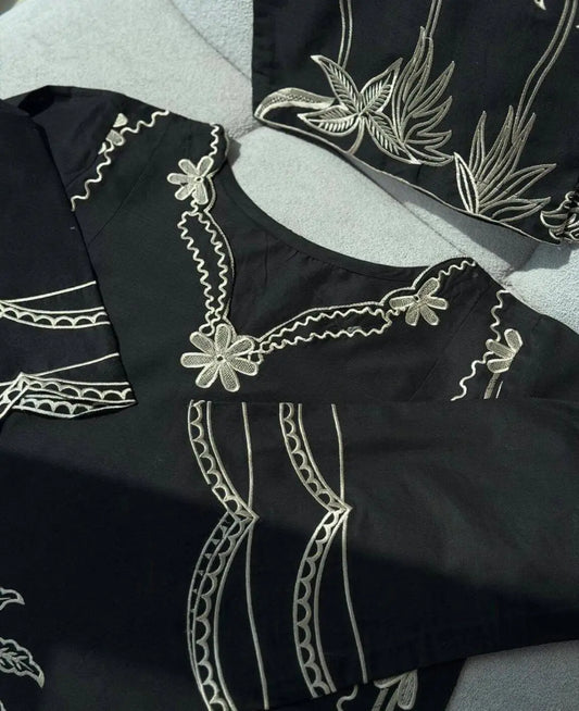 2 Pcs Women's Stitched Cotton Embroidered Shirt And Trouser by velora