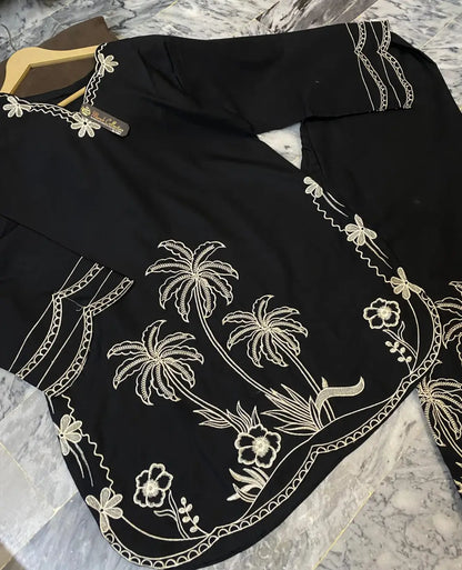 2 Pcs Women's Stitched Cotton Embroidered Shirt And Trouser by velora